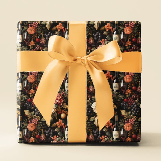 Holiday Wine Floral Pattern Christmas Wrapping Paper (Creator Uploaded)