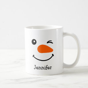 Holiday Winking Snowman Face Personalized Name Coffee Mug