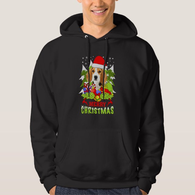 Holiday Winter Beagle Santa Christmas Pajama Pet   Hoodie (Front)