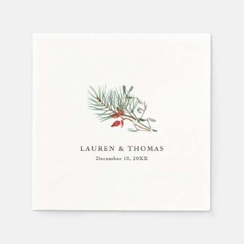 Holiday Winter Botanical Greenery and Berries Napkins