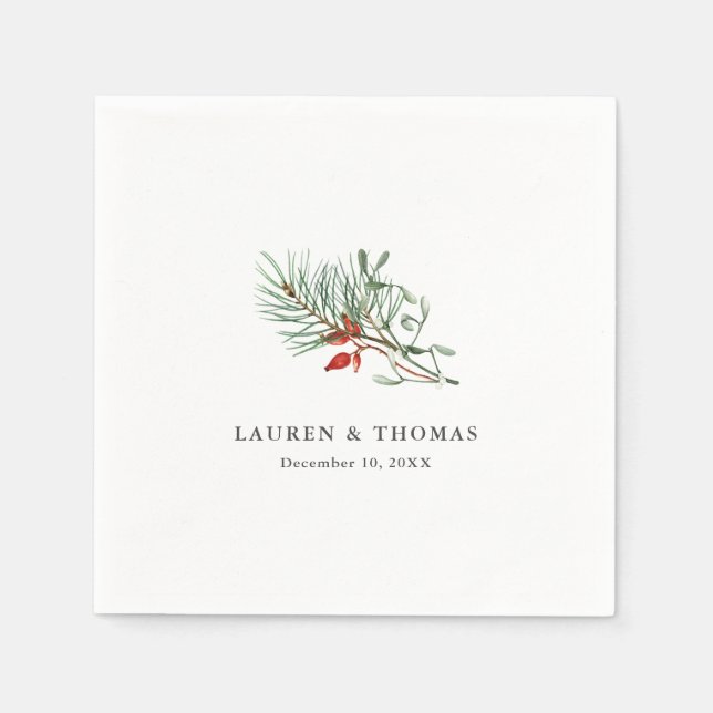 Holiday Winter Botanical Greenery and Berries Napkins (Front)