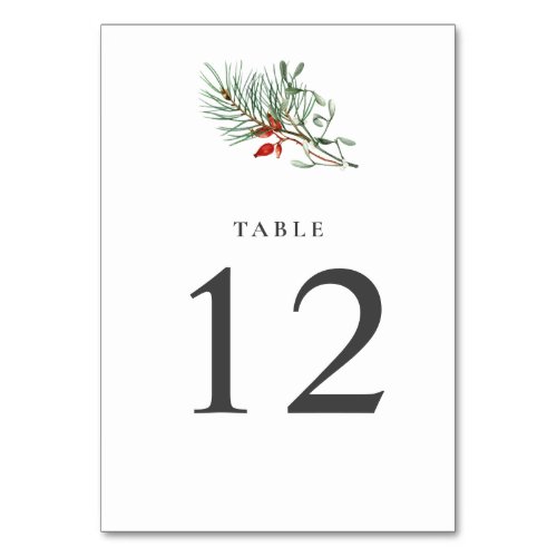 Holiday Winter Botanical Greenery and Berries RSVP Table Number