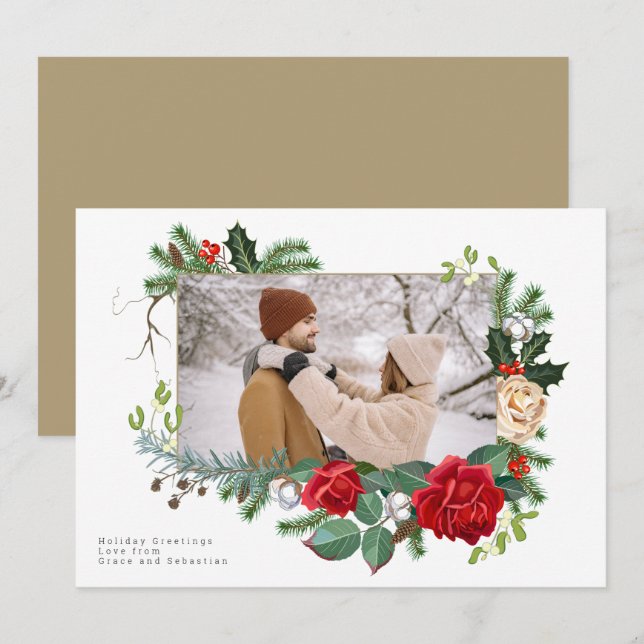 Holiday Winter Botanical Photo Personalized (Front/Back)