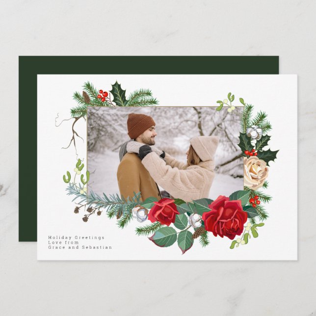 Holiday Winter Botanical Photo Personalized (Front/Back)