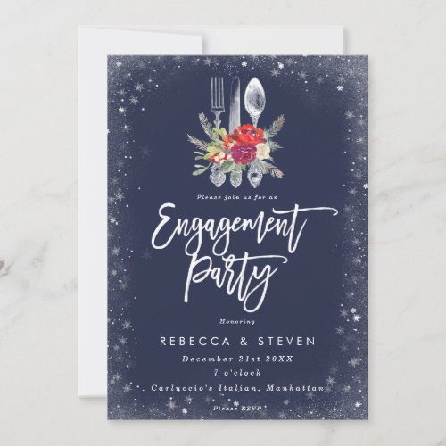 holiday winter floral engagement party invitation