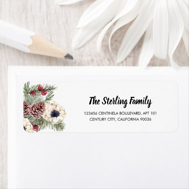 Holiday Winter Floral Pine Cone Holly Berries Label (Insitu)