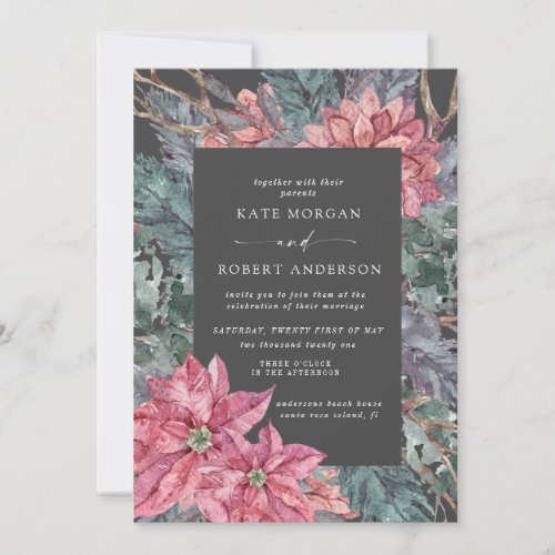 holiday winter floral wedding invitation