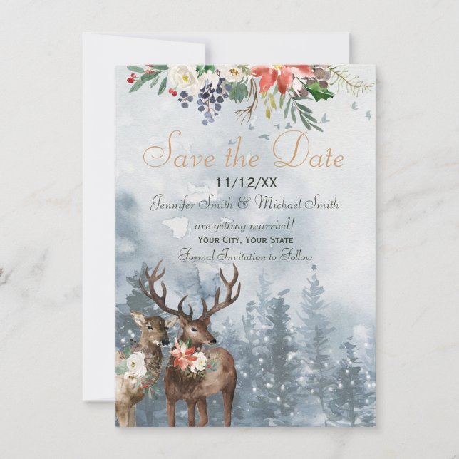 Holiday Winter Forest Woodland Save the Date (Front)