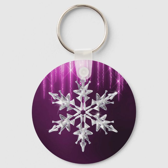 Holiday Winter Glass Christmas Snowflake Keychain (Front)