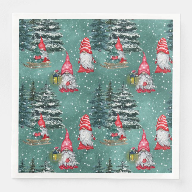 Holiday Winter Gnomes Paper Dinner Napkins (Front)