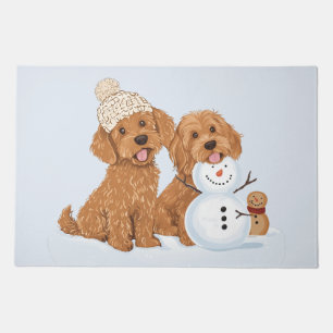 Holiday Winter Goldendoodle Dog Snowman Doormat