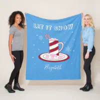 Holiday Winter Let It Snow Xmas Blue Fleece Blanket