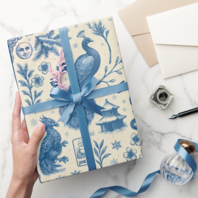 Holiday & Winter Mahjong Toile Wrapping Paper (Gifting)