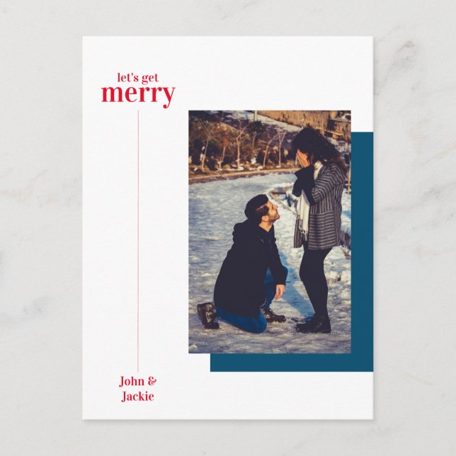 Holiday Winter Merry Engagement Announcement MCM Postcard (Front)