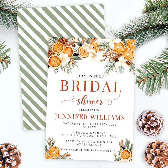 Holiday winter oranges Christmas bridal shower Invitation (Creator Uploaded)
