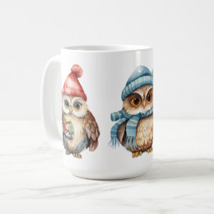 Holiday winter owls Red blue Red Owls Coffee Mug