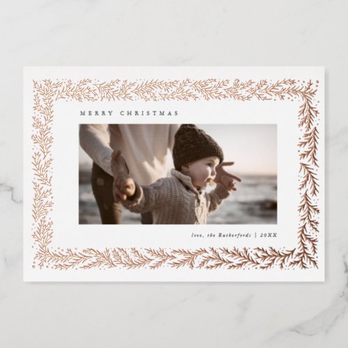 Holiday Winter Pine Branch Border Photo Foil Card