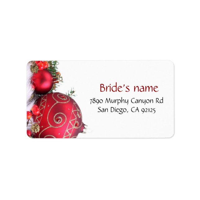 Holiday Winter Red Ornaments Address Label (Front)