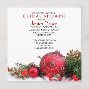 Holiday Winter Red Ornaments Bridal Shower Invitation