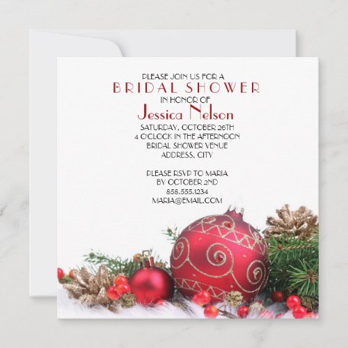 Holiday Winter Red Ornaments Bridal Shower Invitation