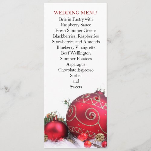 Holiday Winter Red Ornaments Wedding Menu