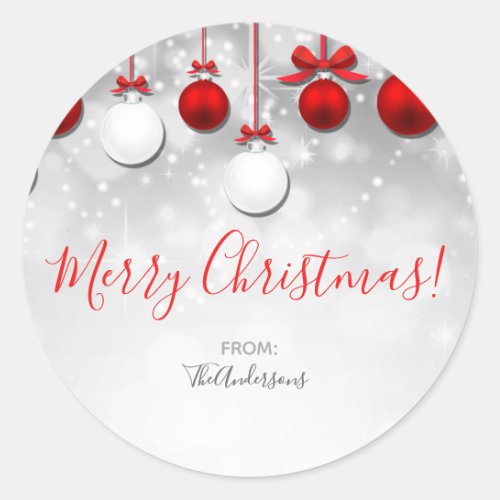 Holiday Winter Red White Sparkle Ornaments Favor Classic Round Sticker