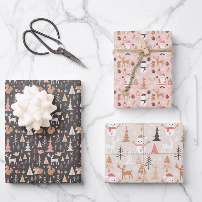 Holiday Winter Santa Snowmen Wrapping Paper Sheets (Front)