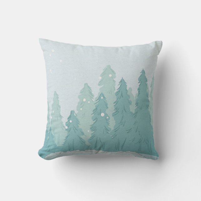 Holiday Winter Seasonal Festive Snow Throw Pillow (Front)