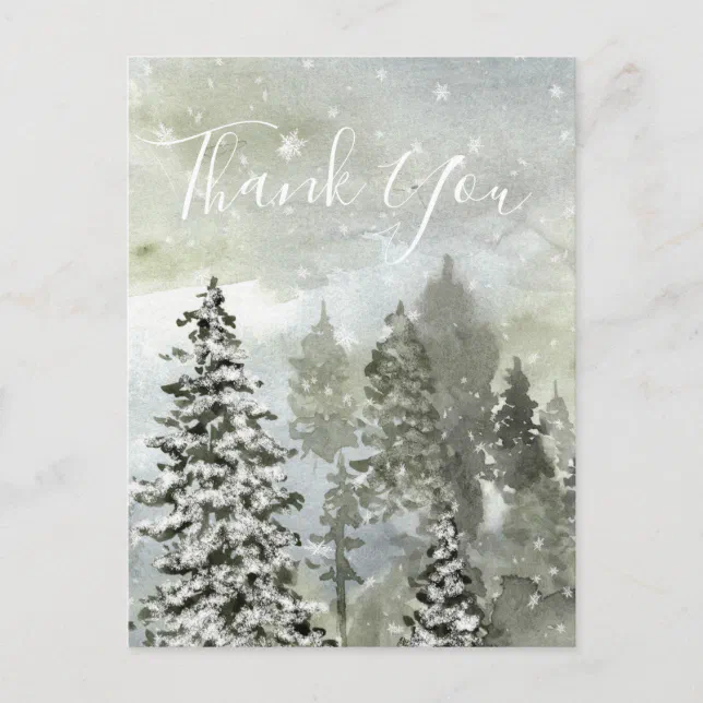 Holiday Winter Snow Forest Thank You Card Postcard | Zazzle