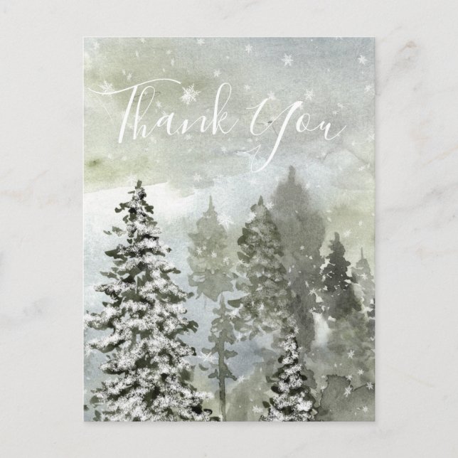 Holiday Winter Snow Forest Thank You Card Postcard (Front)