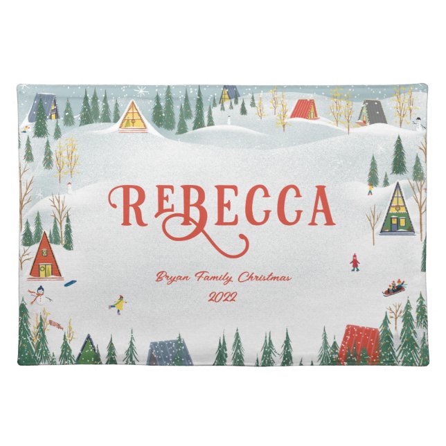 Holiday Winter Snow Scene Kids Christmas Cloth Placemat (Front)