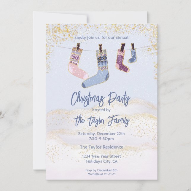 Holiday Winter Socks Christmas Party Invitation (Front)