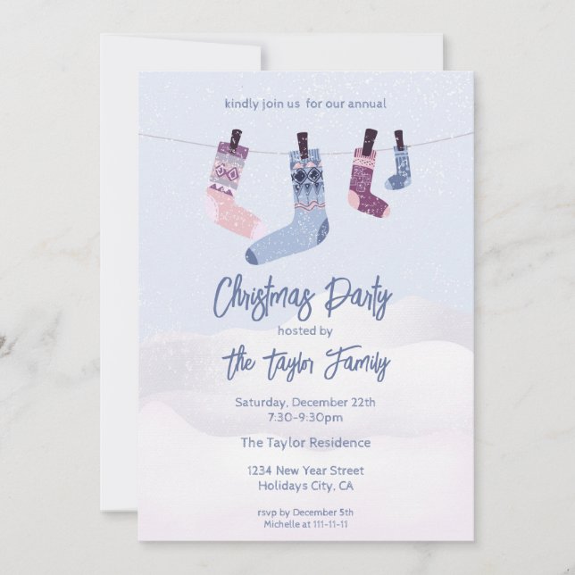 Holiday Winter Socks Christmas Party Invitation (Front)