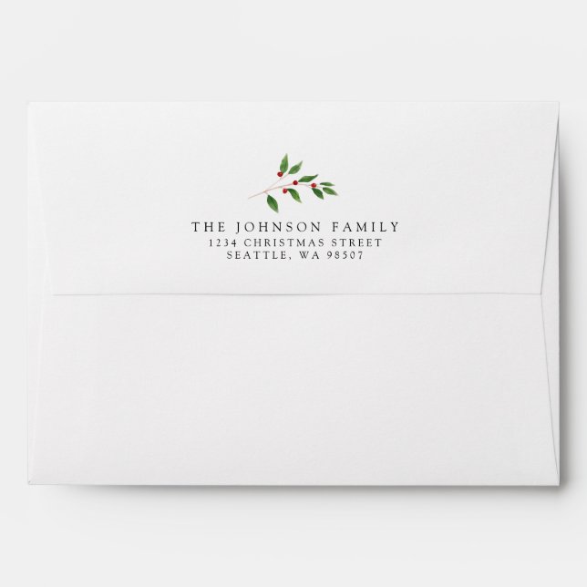 Holiday Winterberry Sprig Christmas Envelope (Back (Top Flap))