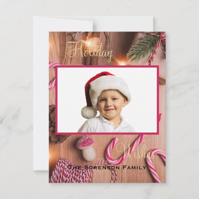 Holiday Wishes Candy Cane Pine Bough Custom Card (Front)