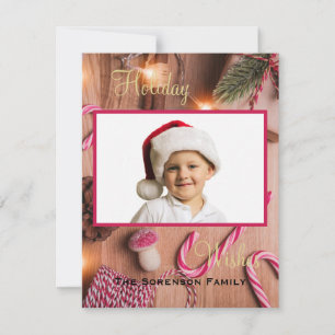 Holiday Wishes Candy Cane Pine Bough Custom Card
