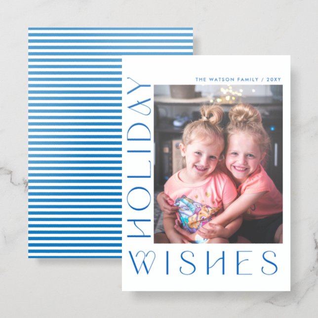 Holiday Wishes Christmas Holiday Photo Letterpress Photo Cards (Front/Back)