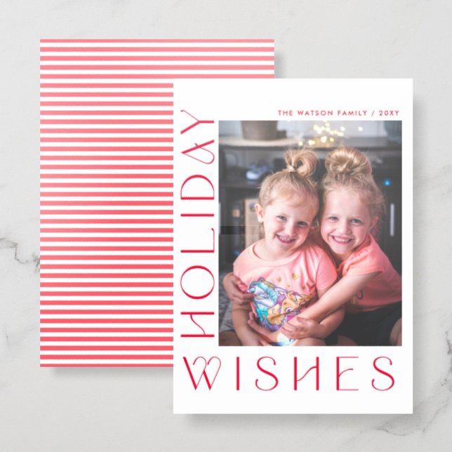 Holiday Wishes Christmas Holiday Photo Letterpress Photo Cards (Front/Back)
