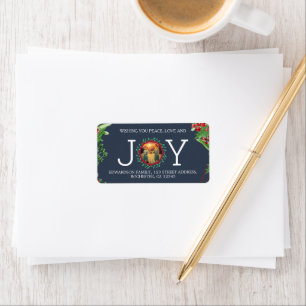 Holiday wishes Joy photo Christmas return address Label