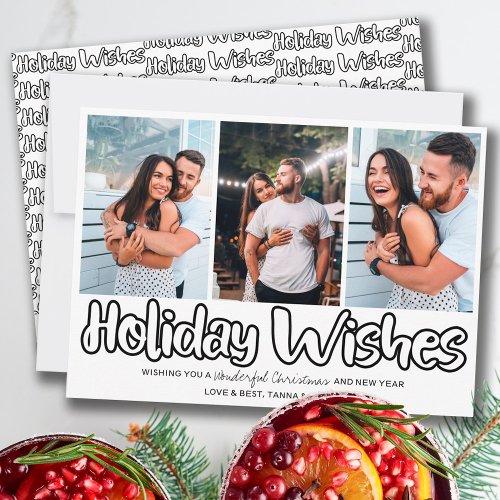 Holiday Wishes Outline Lettering 3 Vertical Photo