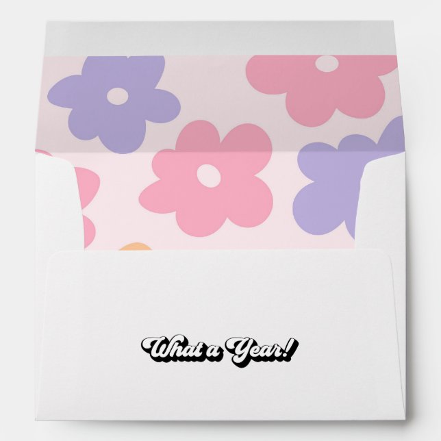 Holiday Wishes Retro Floral “What a Year!” Envelope (Back (Bottom))