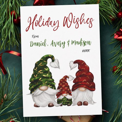 Holiday Wishes Rustic Family Watercolor Gnomes