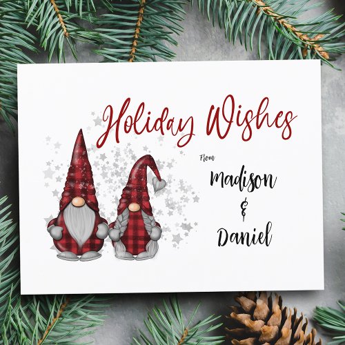 Holiday Wishes Rustic Gnomes in Red Buffalo Plaid