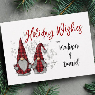 Holiday Wishes Rustic Gnomes in Red Buffalo Plaid Card