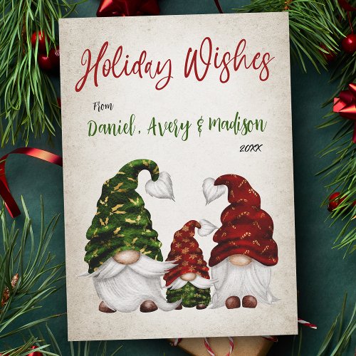 Holiday Wishes Rustic Watercolor Gnome Family