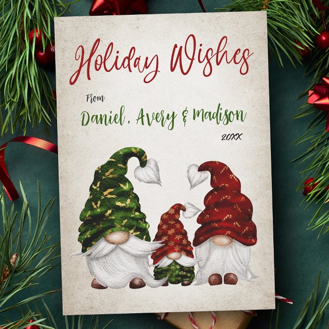 Holiday Wishes Rustic Watercolor Gnome Family (Available in high quality print or digital download for quick text messaging, email or self print.)