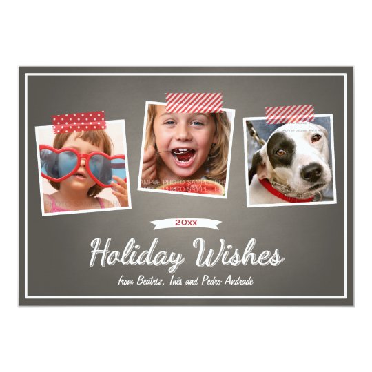 Holiday Wishes Three Photos Tape Chalk Christmas Card