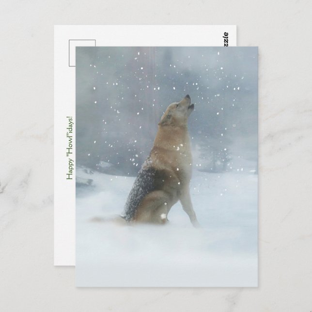 Holiday Wolf and Snow Happy Howlidays  Postcard (Front/Back)
