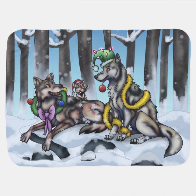 Holiday Wolves Baby Blanket (Horizontal)