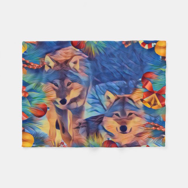 Holiday Wolves Fleece Blanket (Front (Horizontal))
